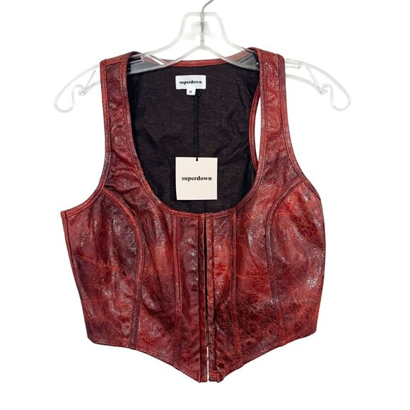 NEW Superdown Juno Faux Leather Top Corset Tank Distressed - Size Medium - Picture 1 of 6